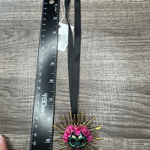 Edith Orozco Black Ribbon Necklace with Pink and Gold Sunburst Pendant - Picture 5 of 5